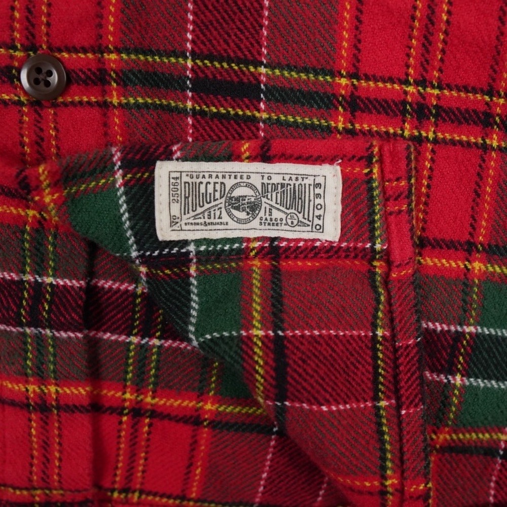 LL Bean Scotch Flannel Shirt‎ Mens XL Red Tartan Plaid Slim Fit Organic Cotton - Picture 5 of 12
